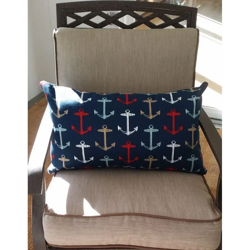 Bryant Nautical Anchors Lumbar 14X24 Zippered Throw‎ Pillow Cover Navy White NEW